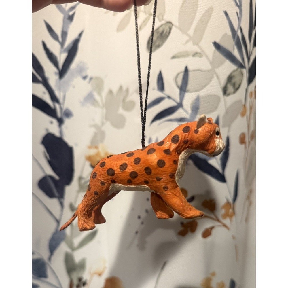 Vintage Jaguar Pier 1‎ Hand Made Paper Mache Ornament with String 4.25" Long